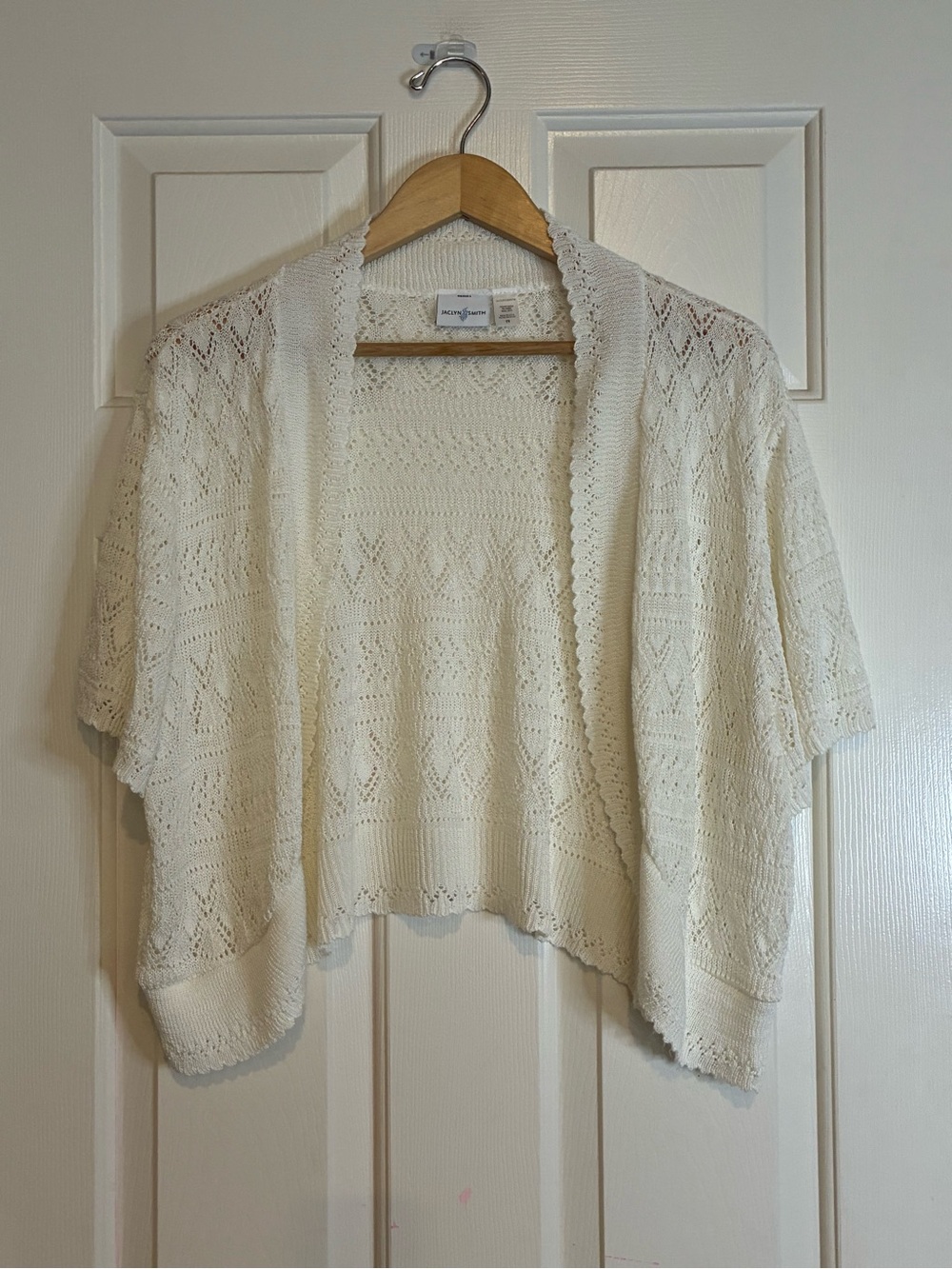 Jaclyn Smith Cream Openwork Knit Bolero Shrug